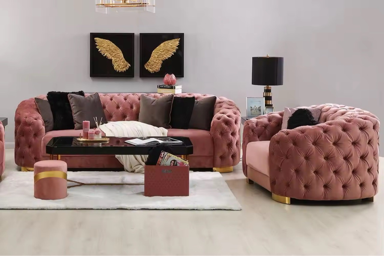 Velvet Tufted Sofa Set view 4