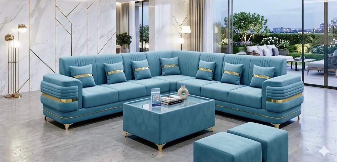 Luxury Blue Sofa Set view 2