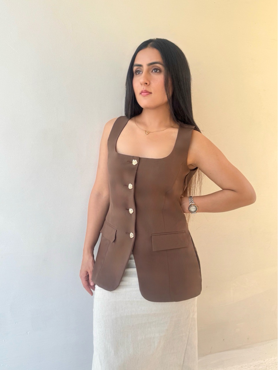 Signature Brown Tailored Vest view 5
