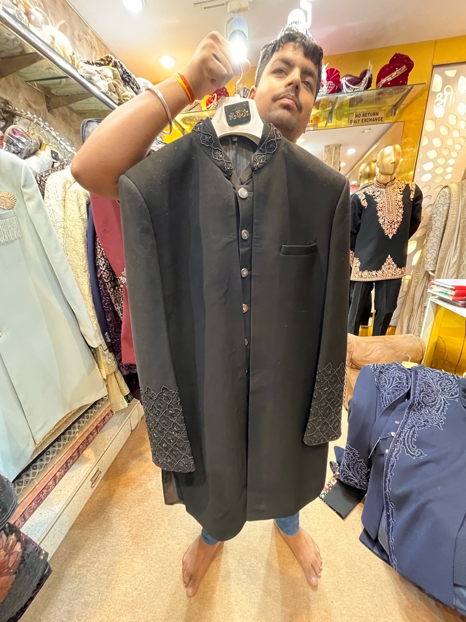 Embellished Black Jodhpuri Suit view 2