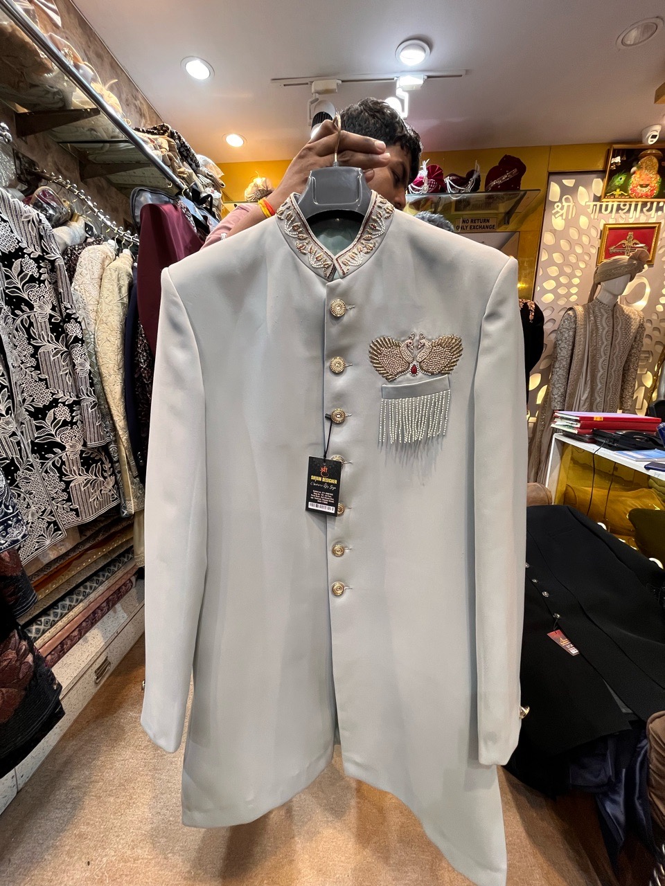 Embellished Grey Jodhpuri Suit view 2