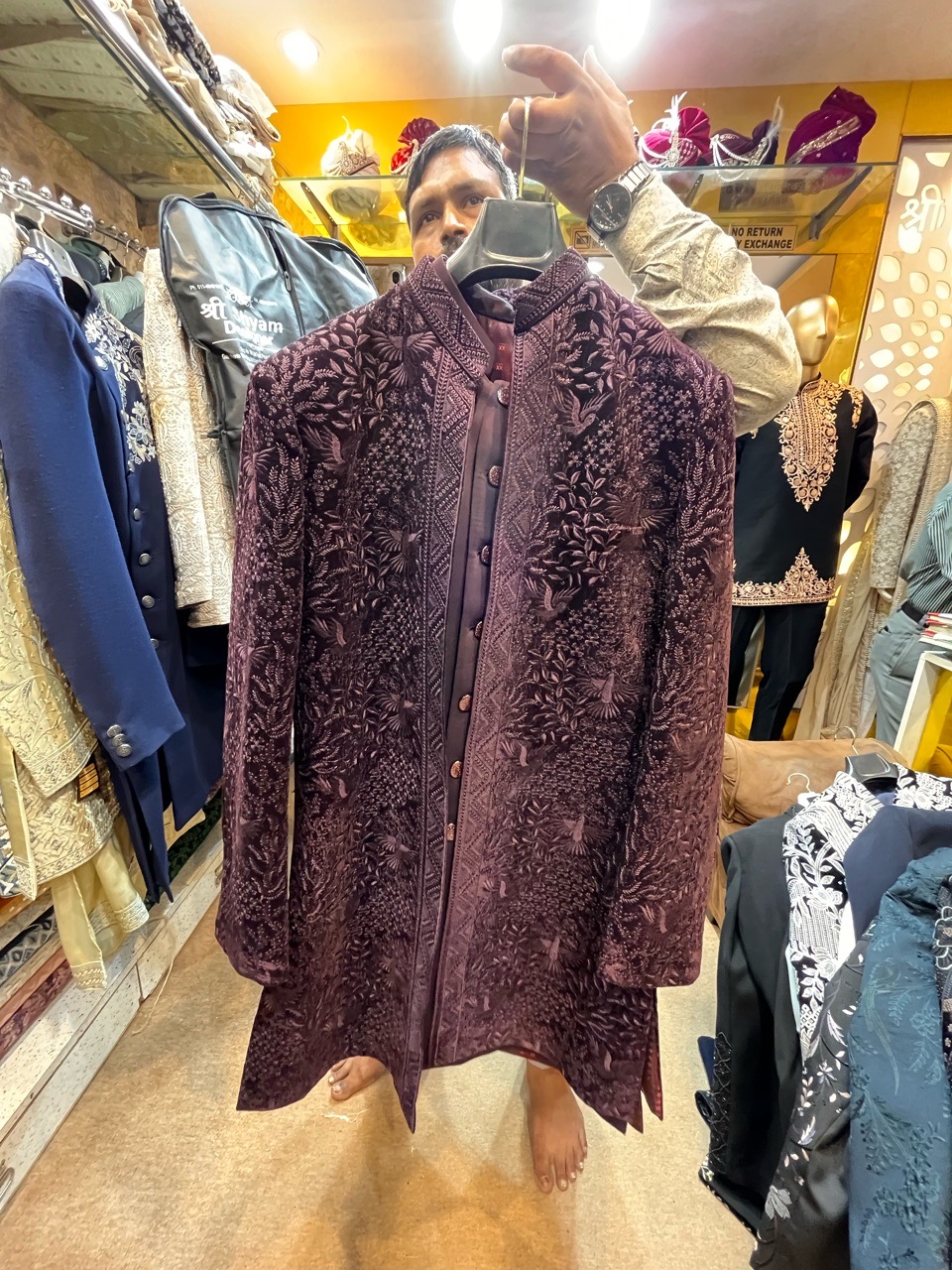Embroidered Velvet Sherwani view 2