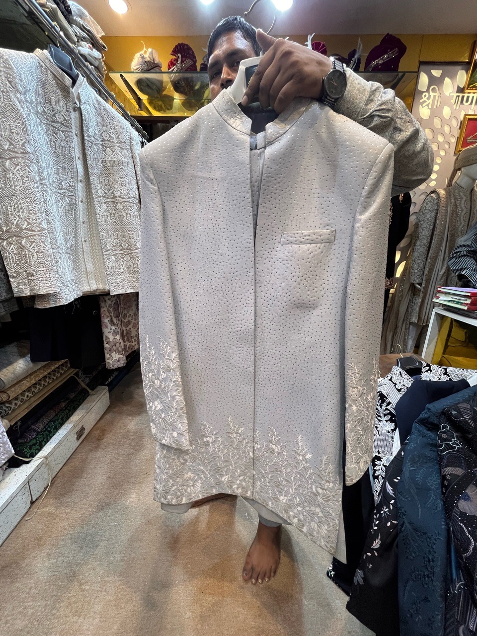 Embellished White Sherwani view 2