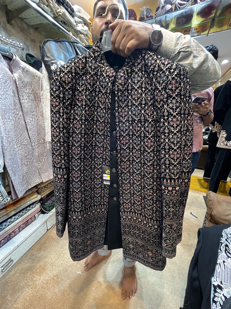 Embroidered Black Sherwani view 2
