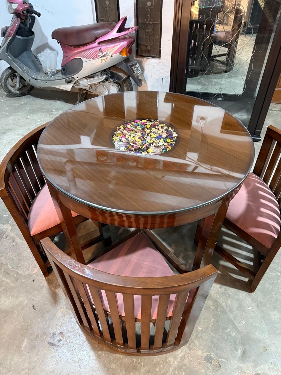 Round Glass Top Dining Table with Chairs view 2