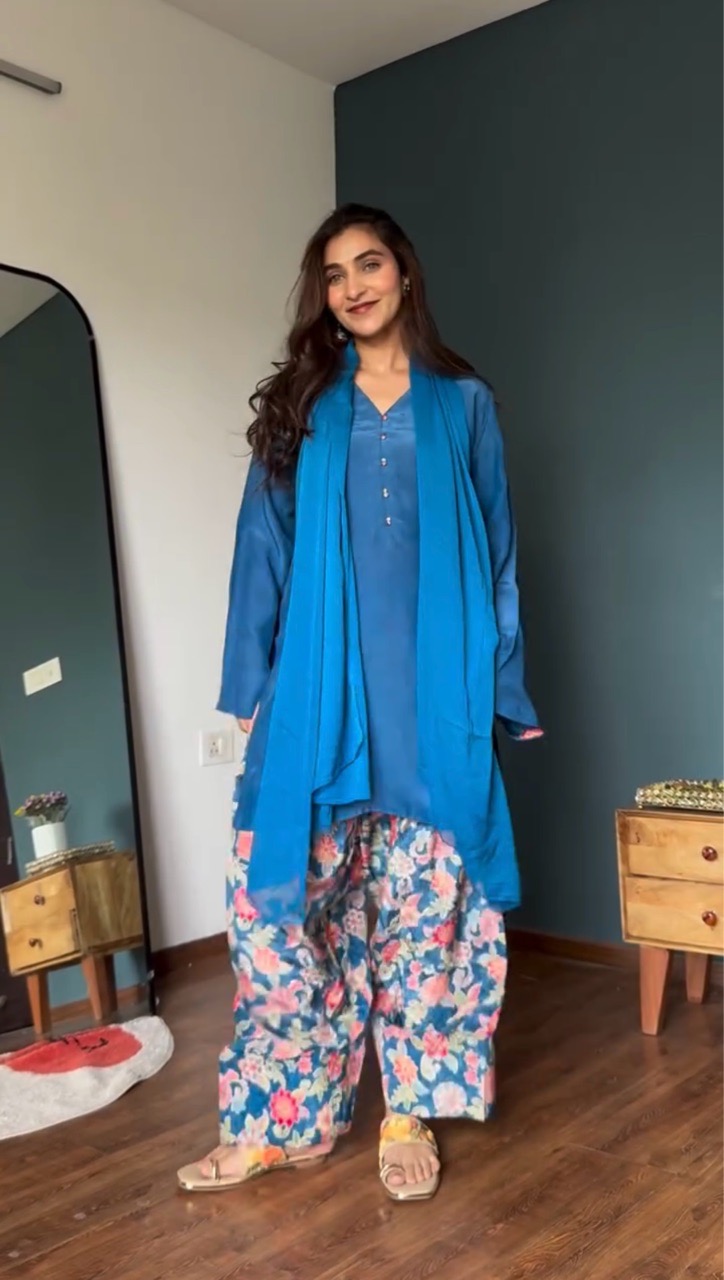Blue Floral Farshi Salvar Set view 4
