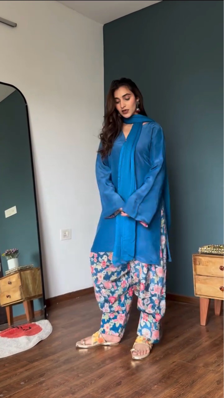 Blue Floral Farshi Salvar Set view 3