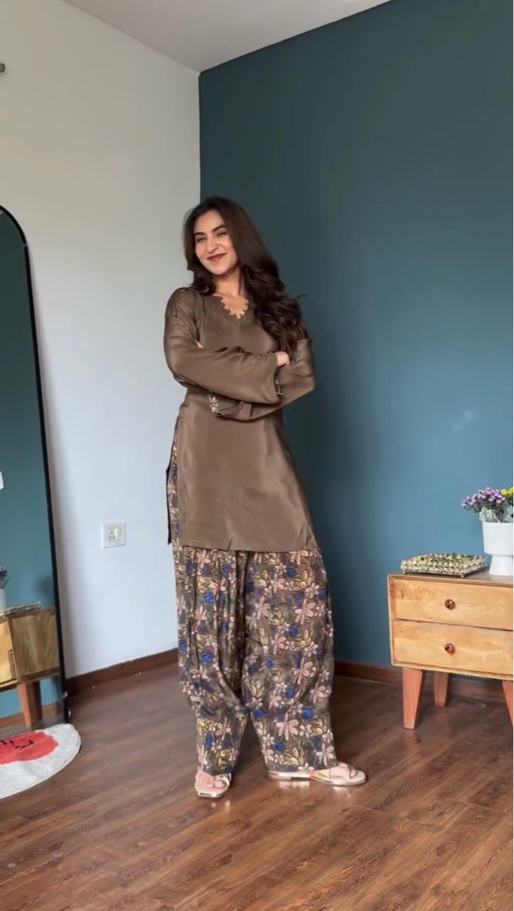 Brown Floral Farshi salvar set view 6