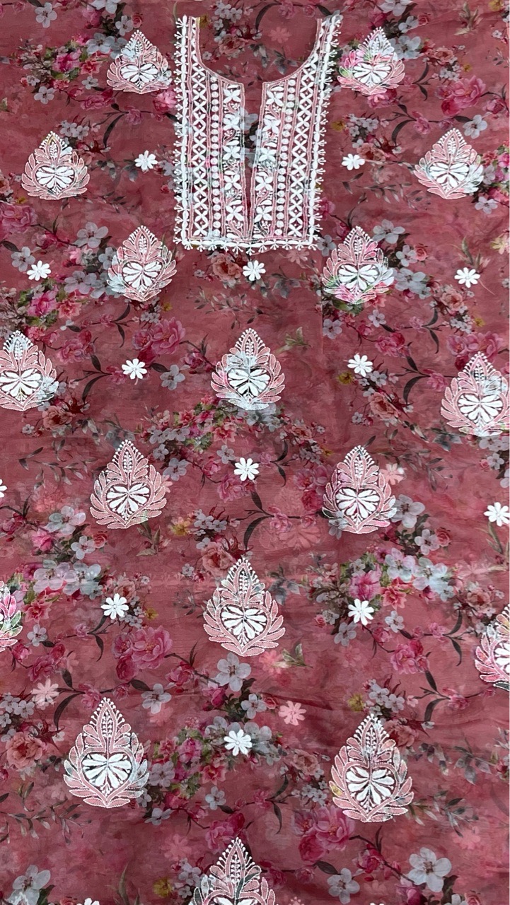 Chikankari Suit Set Organza Printed view 3