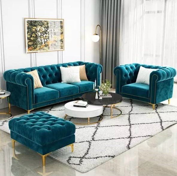 Teal Velvet Sofa Set view 2