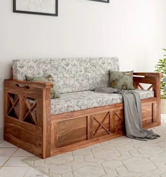 Wooden Sofa with Floral Cushion view 2