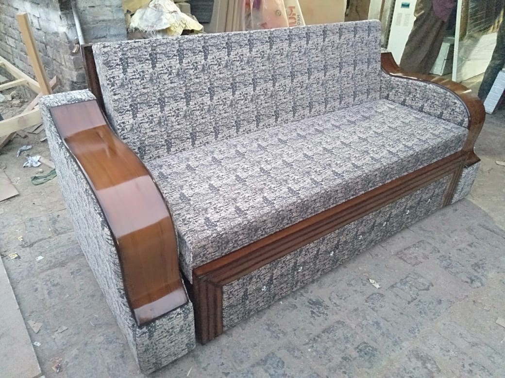 Designer Sofa with Wooden Accents view 2