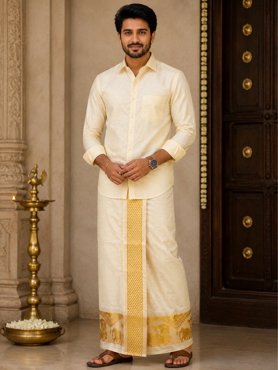 Designer Dhoti With Angavastram view 2