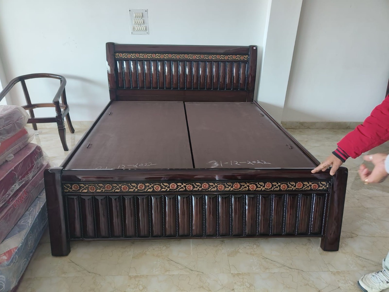 Wooden Carved Bed view 3