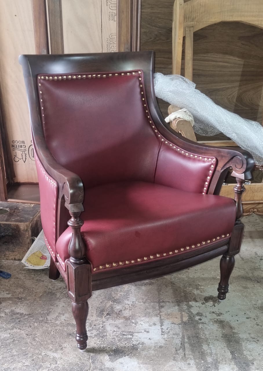 Maroon Leather Accent Chair view 2