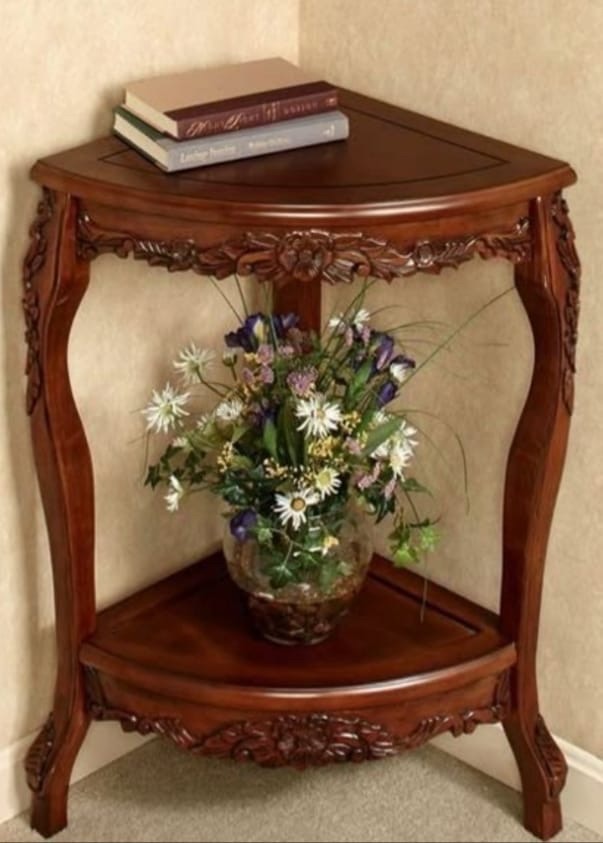 Carved Wooden Corner Table view 2