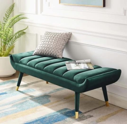 Green Velvet Bench view 2
