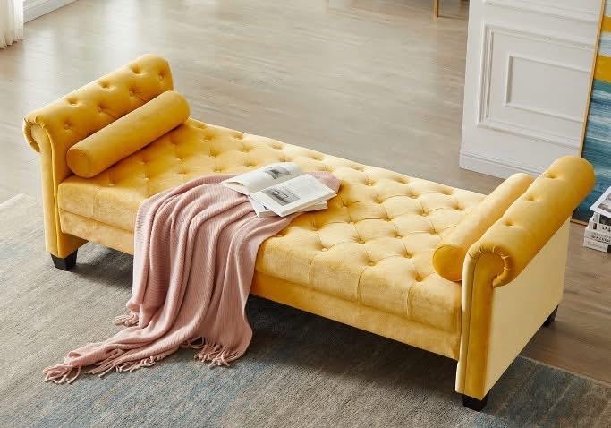Yellow Velvet Couch view 2
