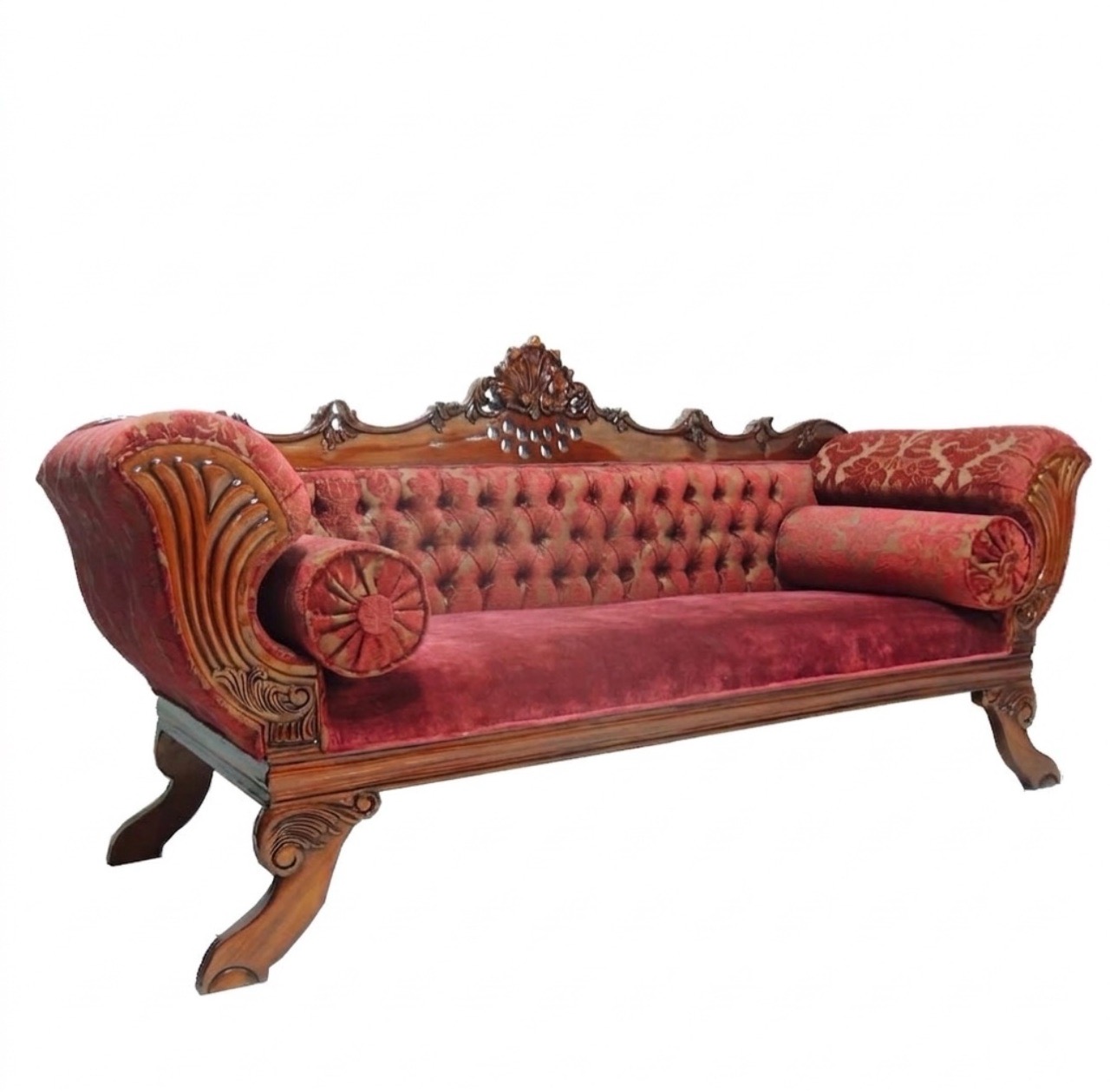 Royal Red Velvet Couch view 2