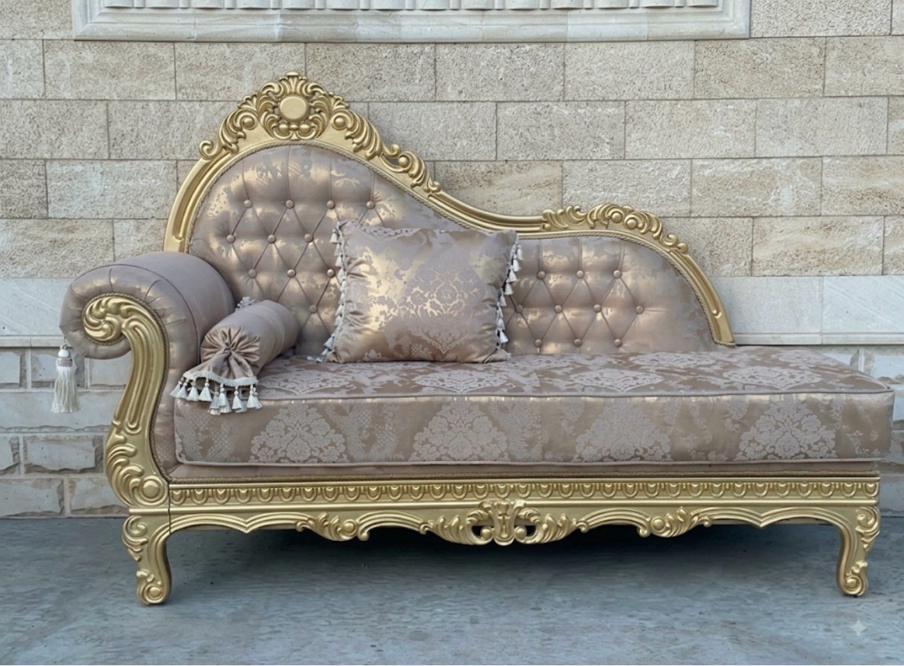 Gold Carved Teak Couch view 2