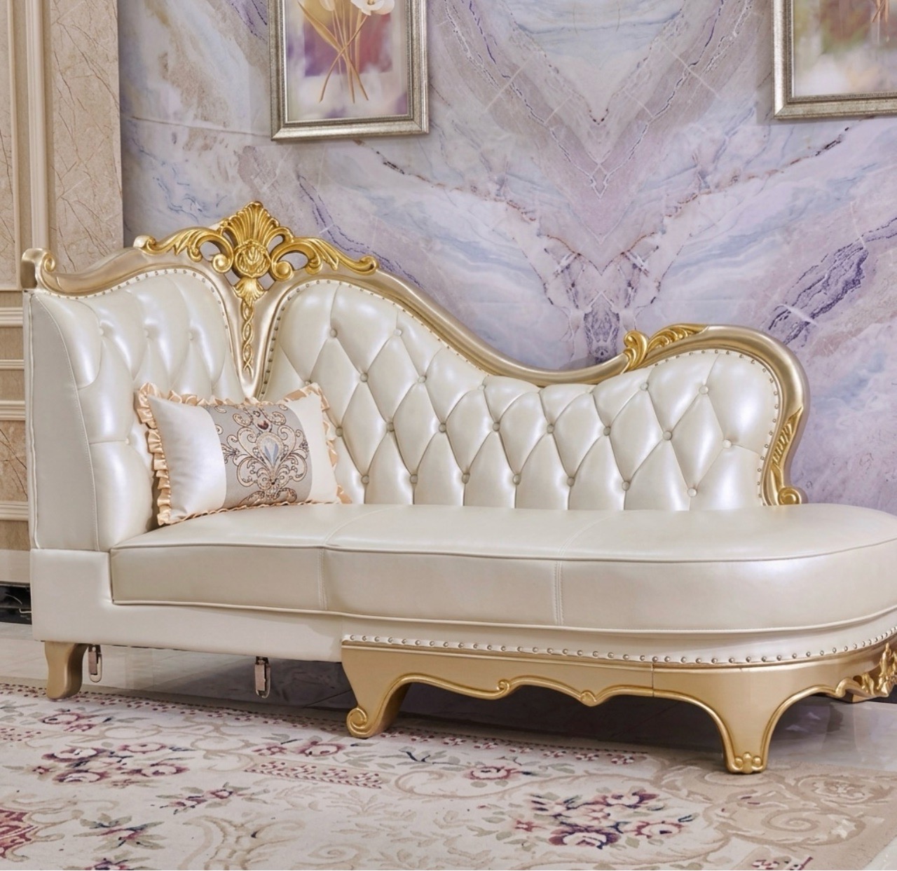 Luxury White Faux Leather Couch view 2