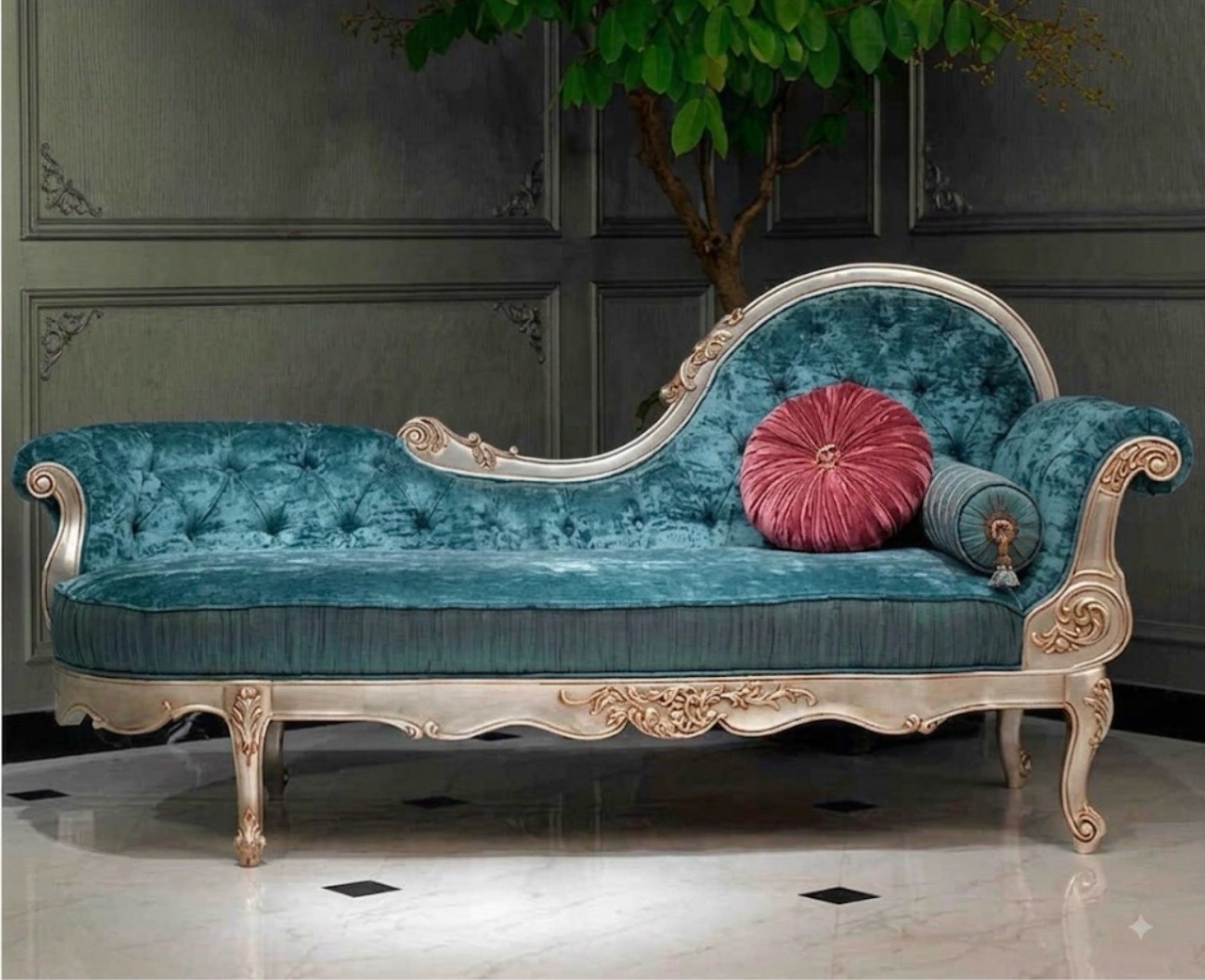 Victorian Style Velvet Chaise Lounge view 2