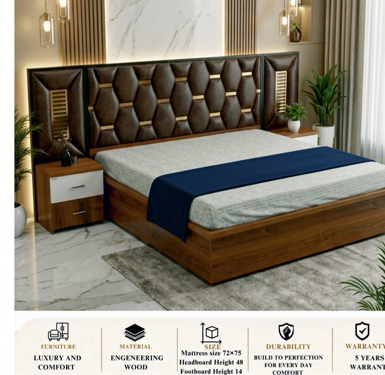 Modern Brown Bed with Storage view 3