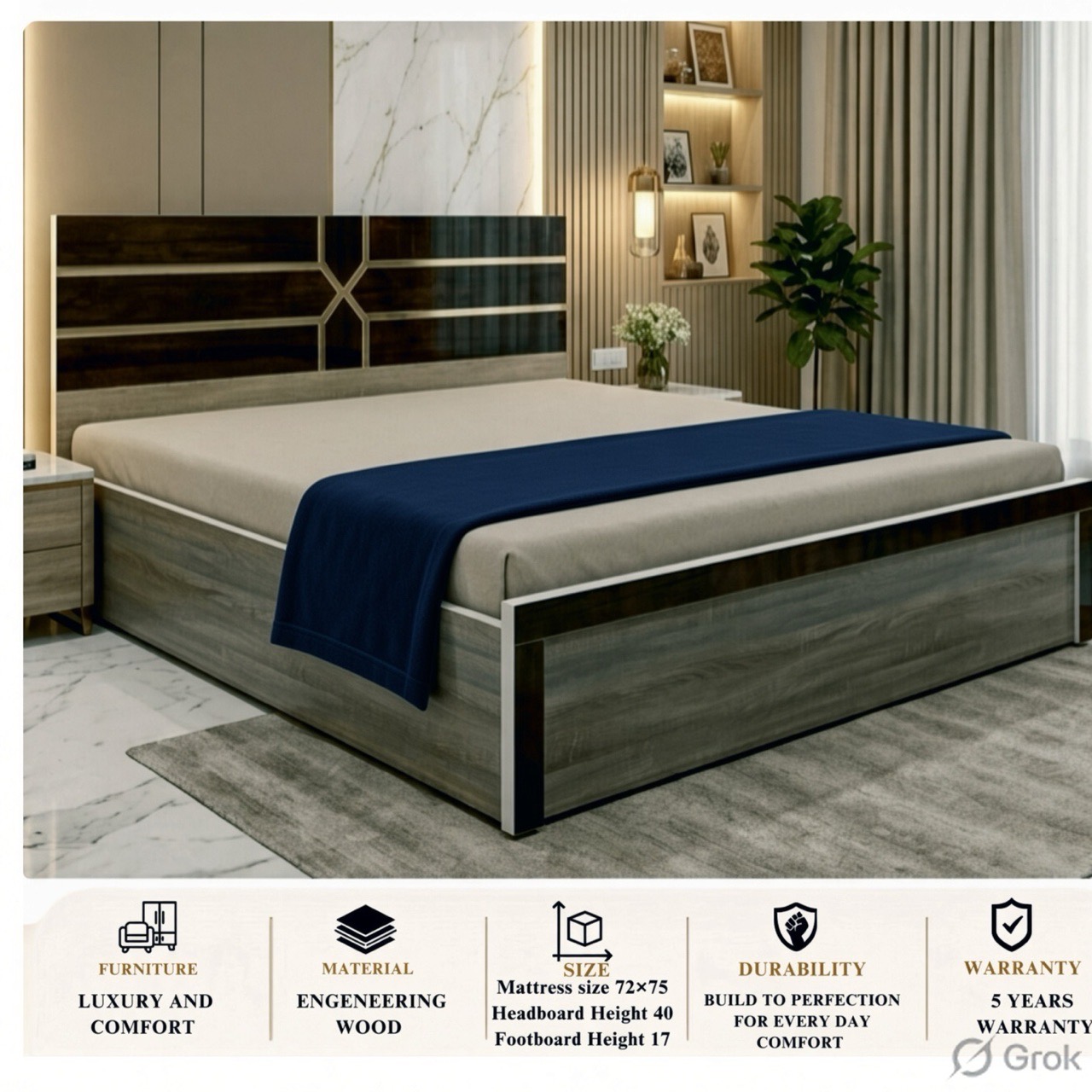 Modern Engineering Wood Bed view 2