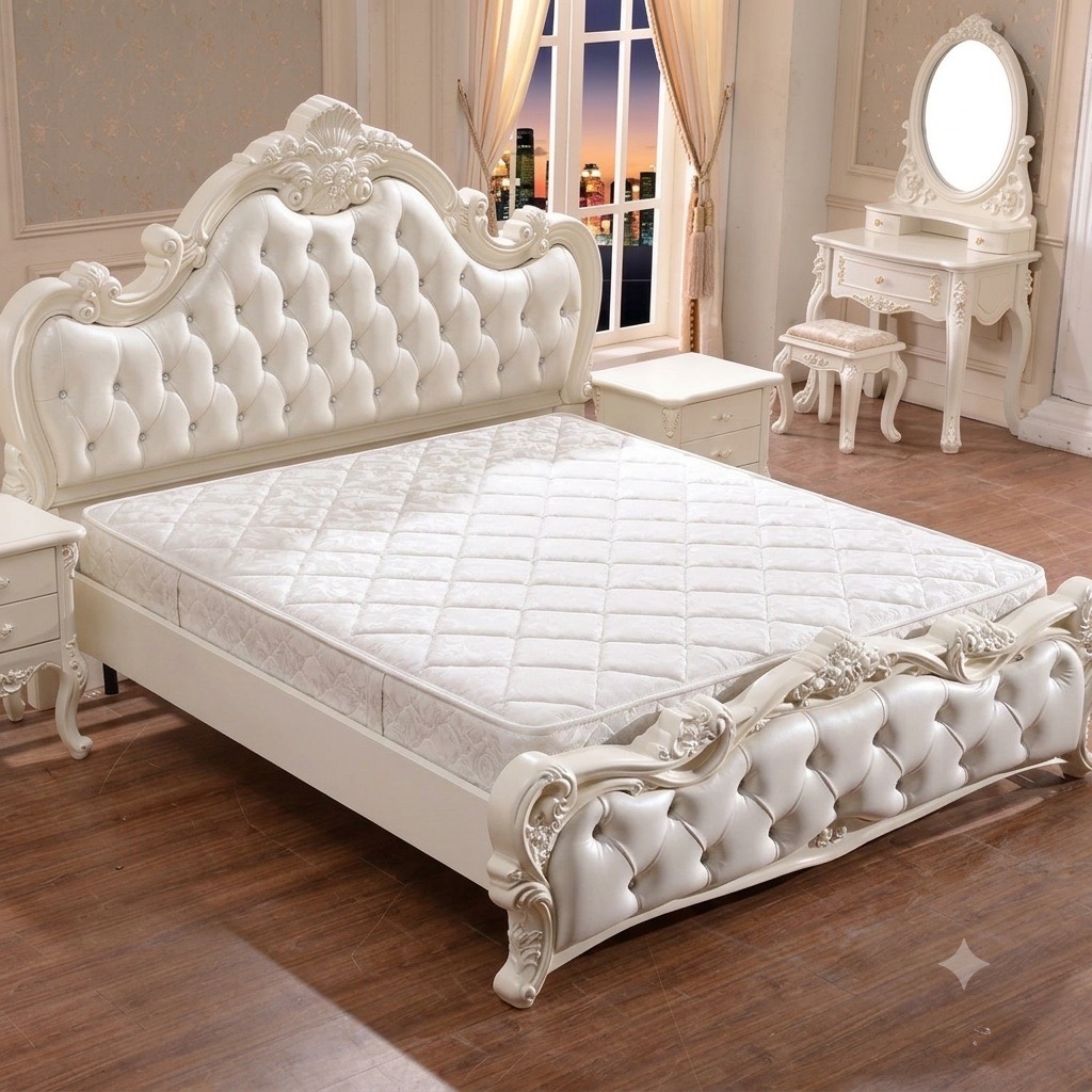 Elegant White King Size Bed view 2