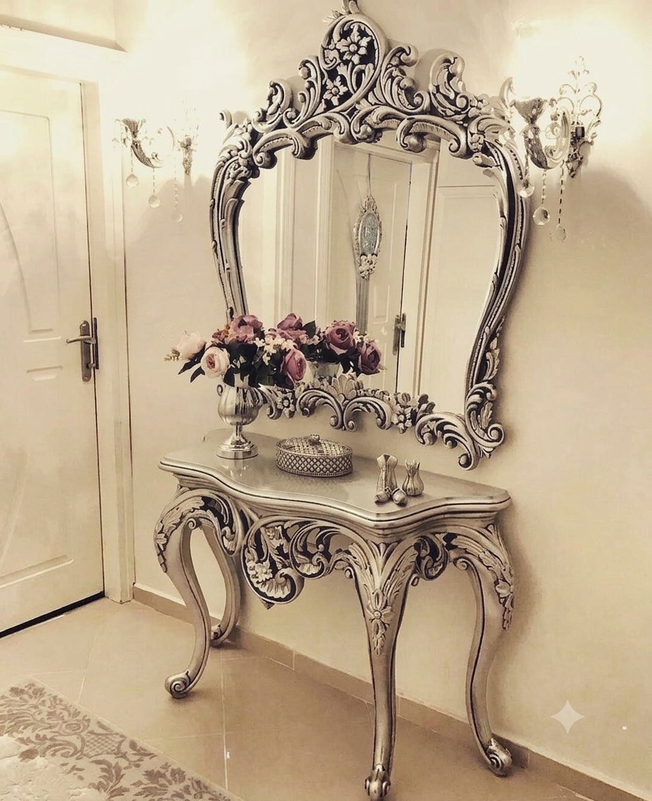 Vintage Silver Console Table With Mirror view 2