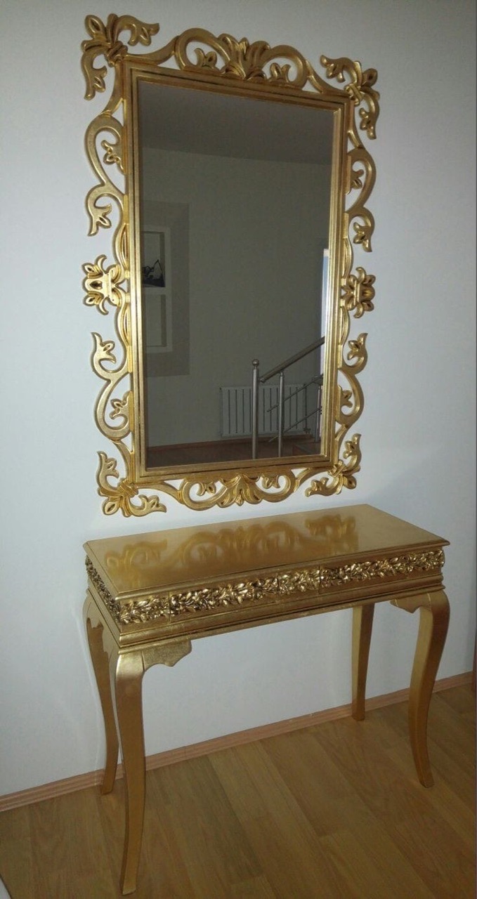 Golden Console Table With Mirror view 2