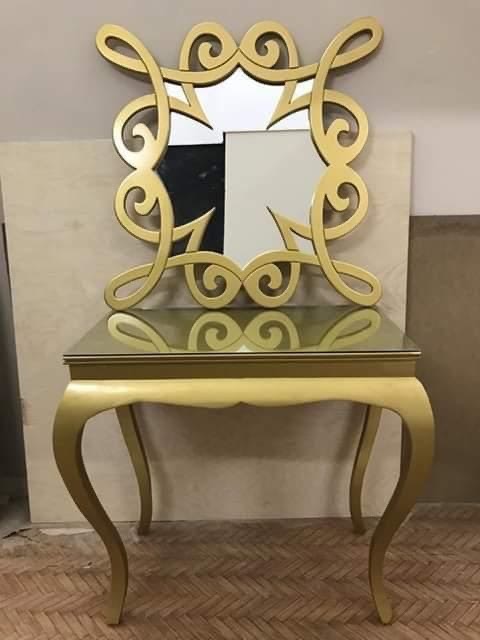 Gold Accent Console Table with Mirror view 2