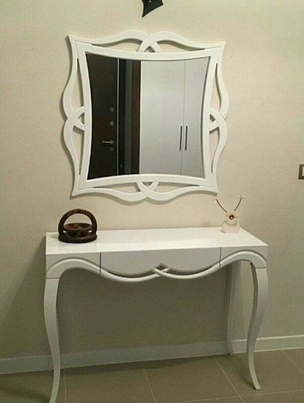 Elegant White Console Table with Mirror view 2