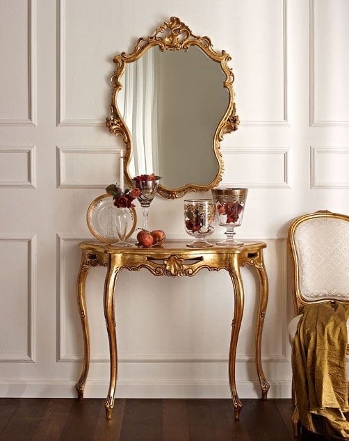 Elegant Gold Console Table with Mirror view 2