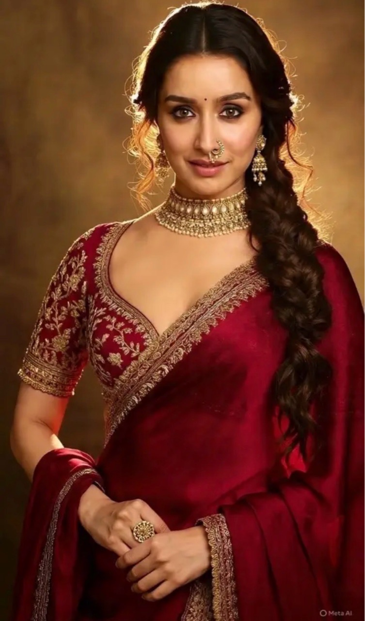 Embellished Red Saree view 2