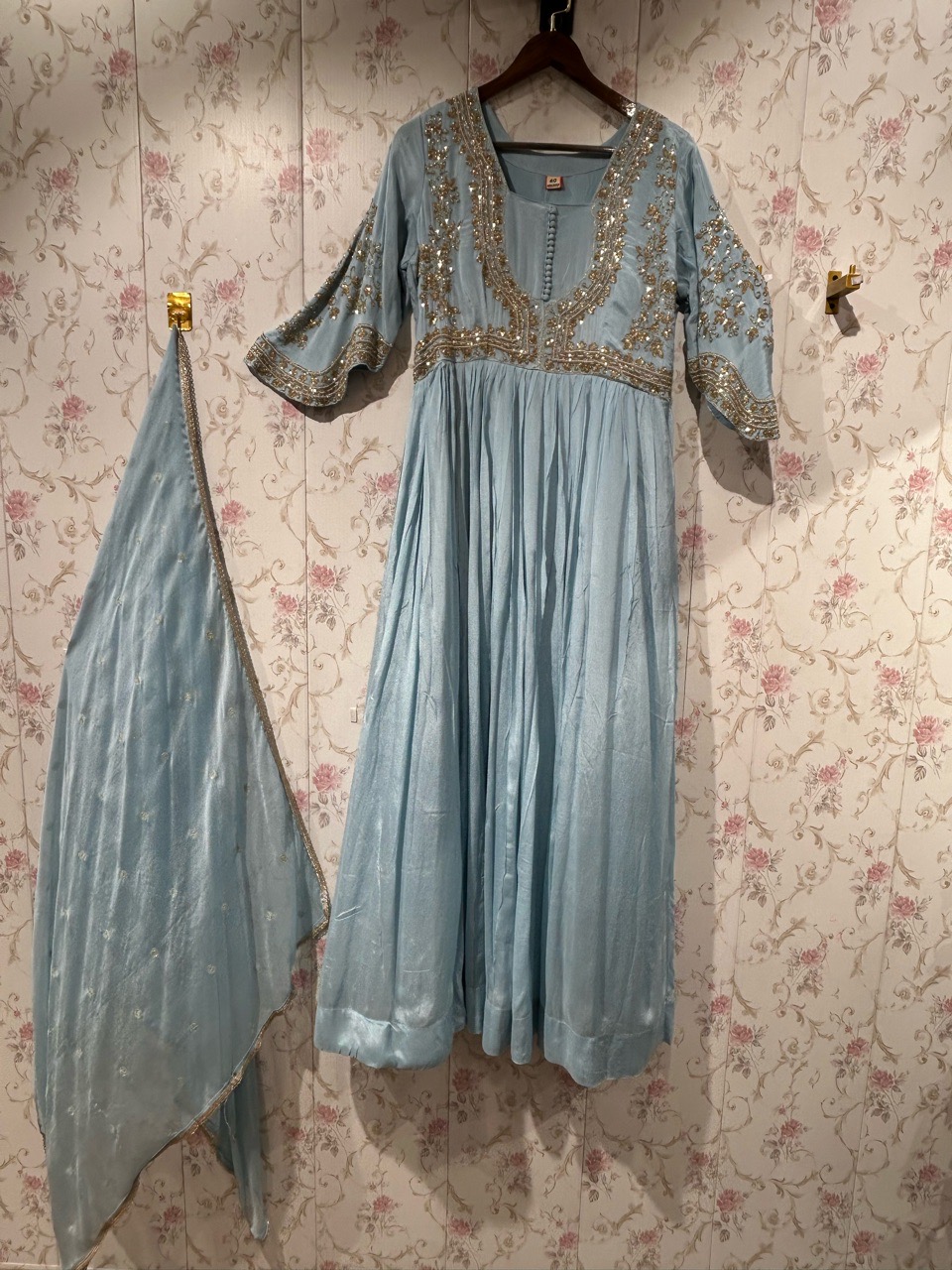 Embellished Blue Anarkali Suit view 2