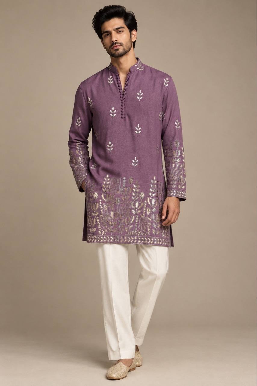 Short Kurta In Plum view 3