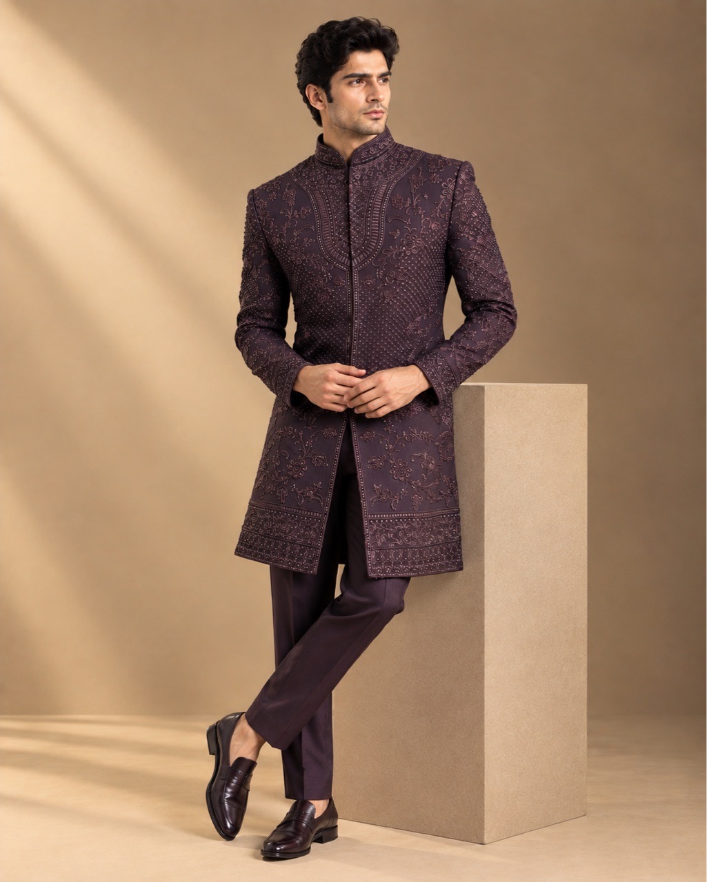 Embroidered Bandhgala Indo Western view 3