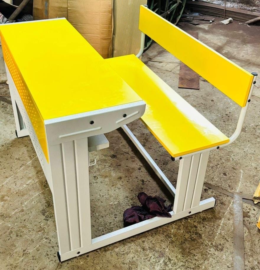 Yellow Metal Dining Table Bench Set view 2