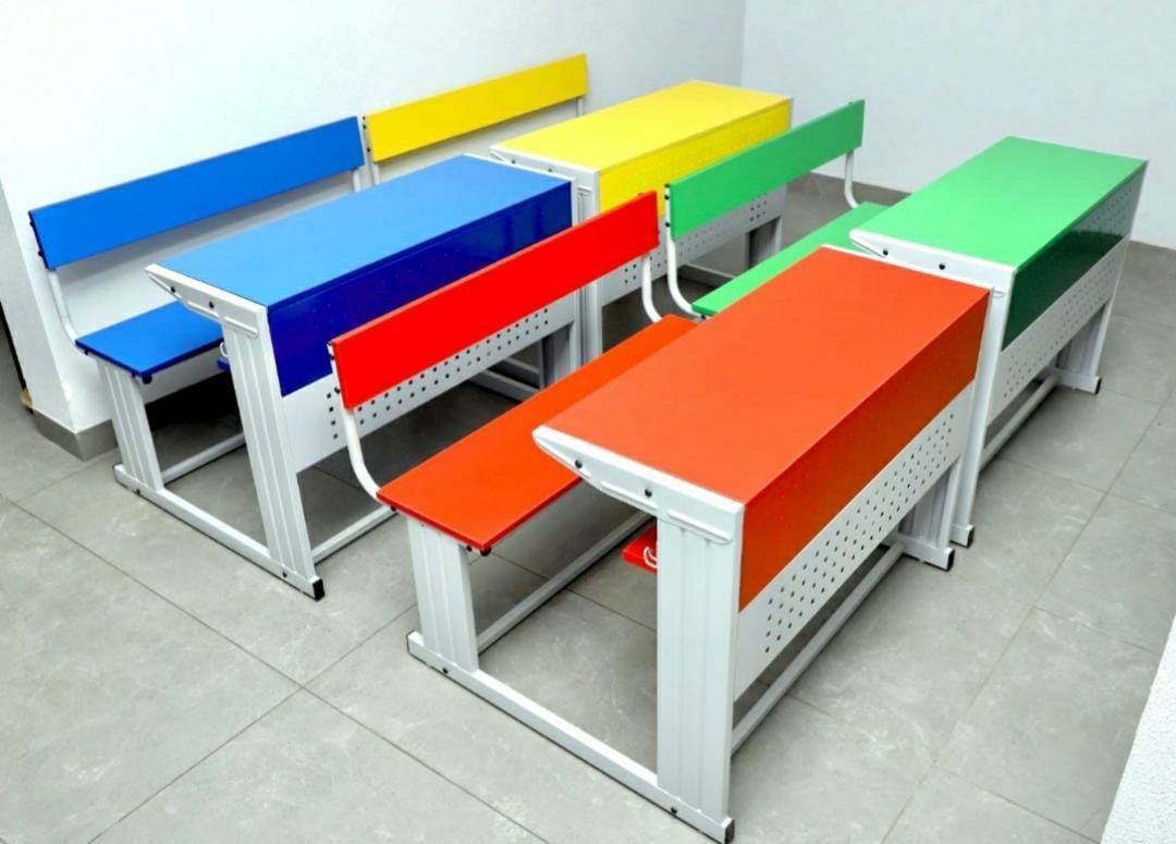 Yellow Metal Dining Table Bench Set view 3
