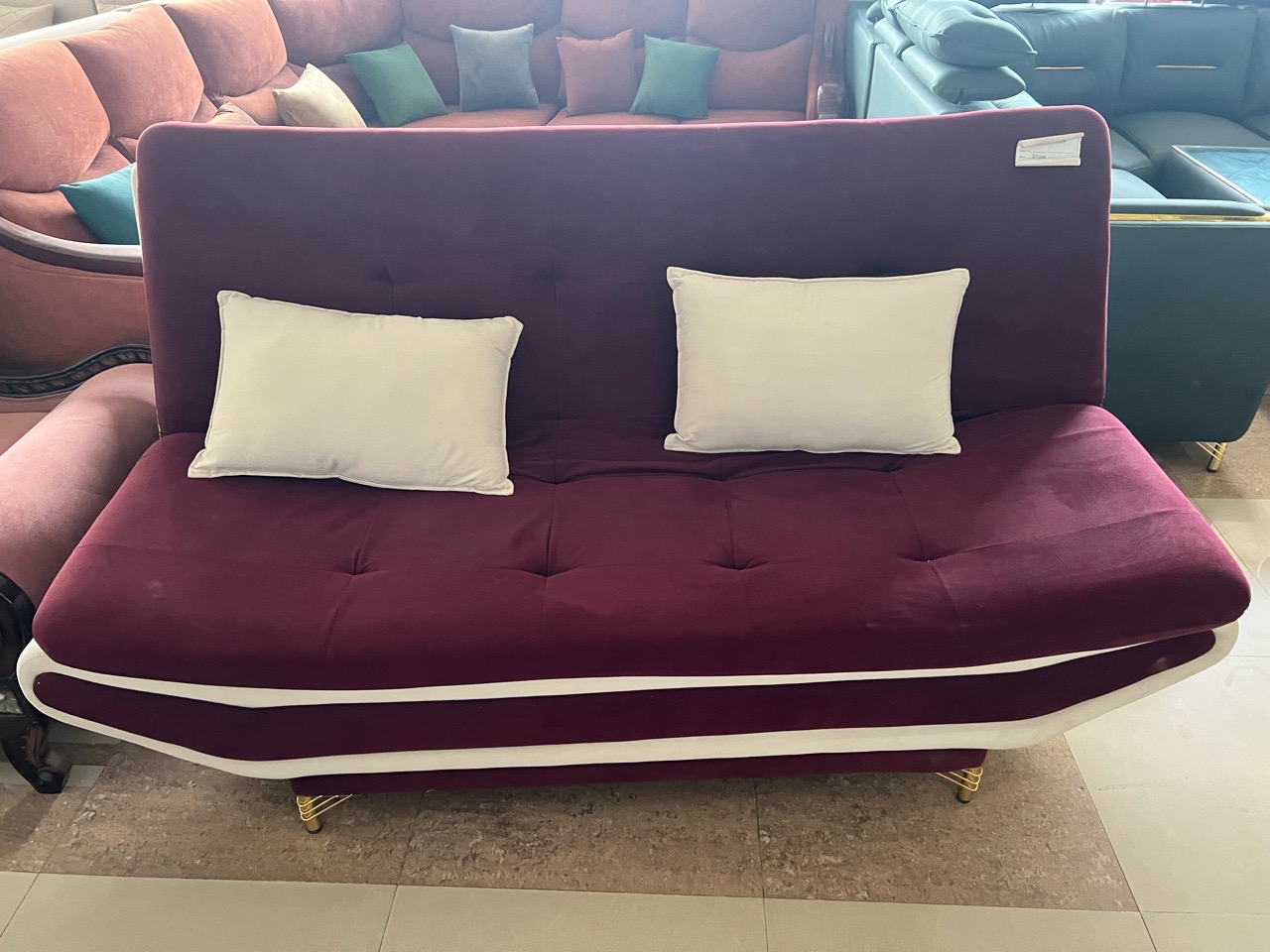 Modern Burgundy Sofa Bed view 2