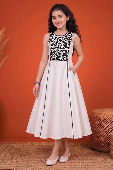 White Embroidered Kids Dress view 2
