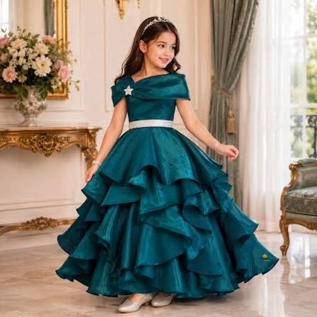 Teal Ruffled Party Dress view 2