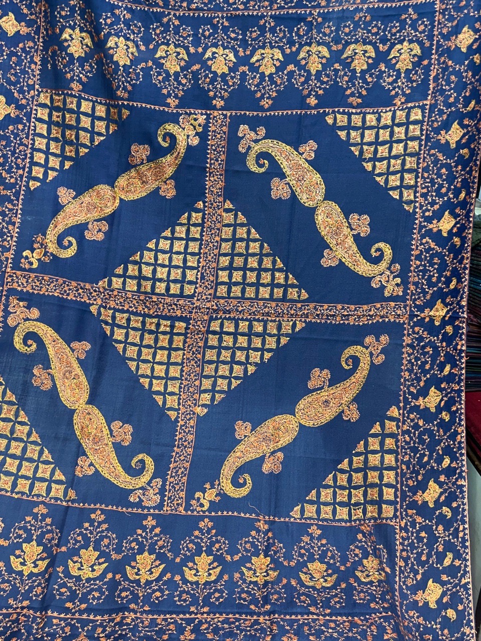 Navy Blue Embroidered Shawl