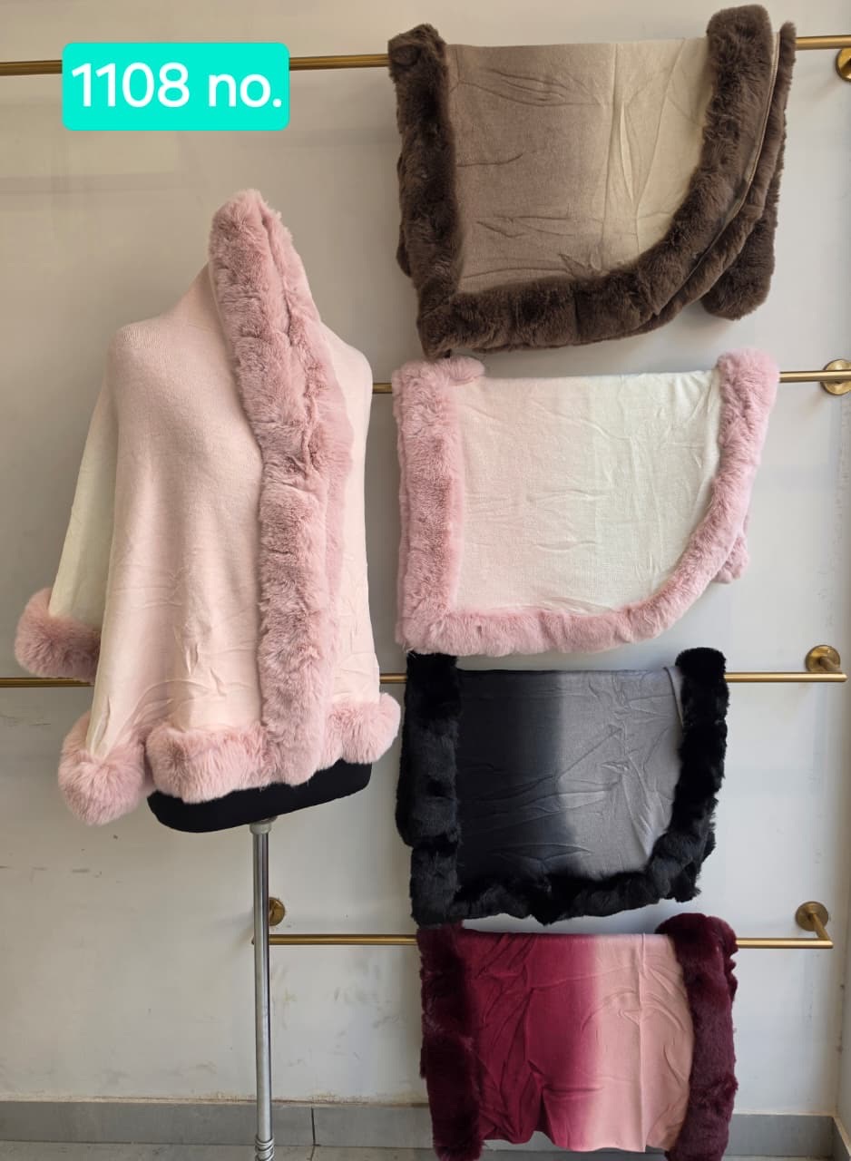 Faux Fur Trimmed Shawl view 2