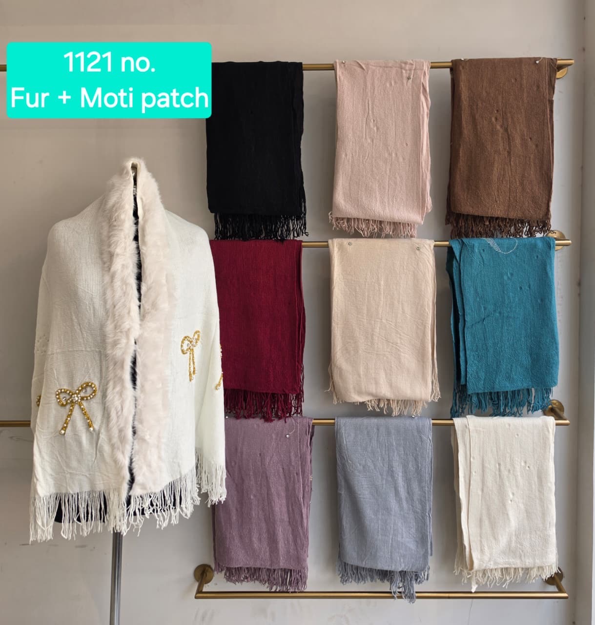 Fur & Motif Patch Shawl view 2