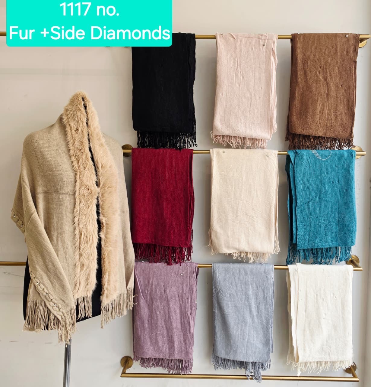Fur + Side Diamonds Shawl view 2