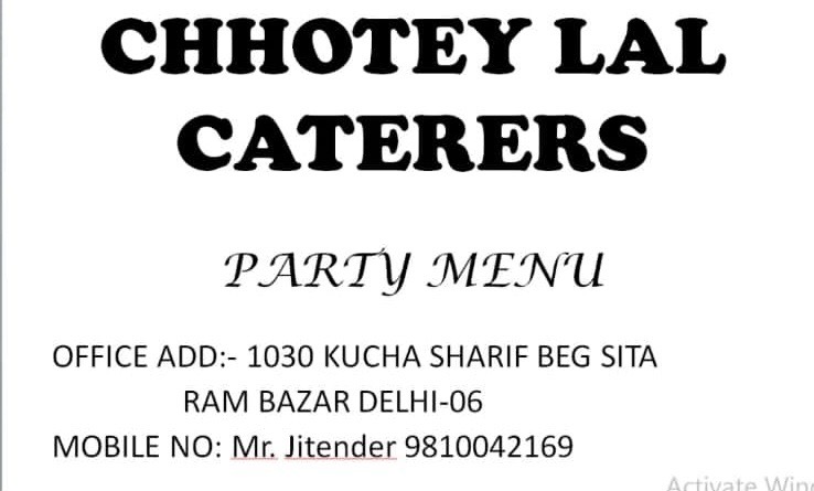 Chhote Lal Caterers Party Menu