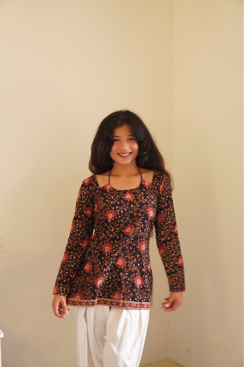 Black Ajrak Print Halter Neck Kurti view 3