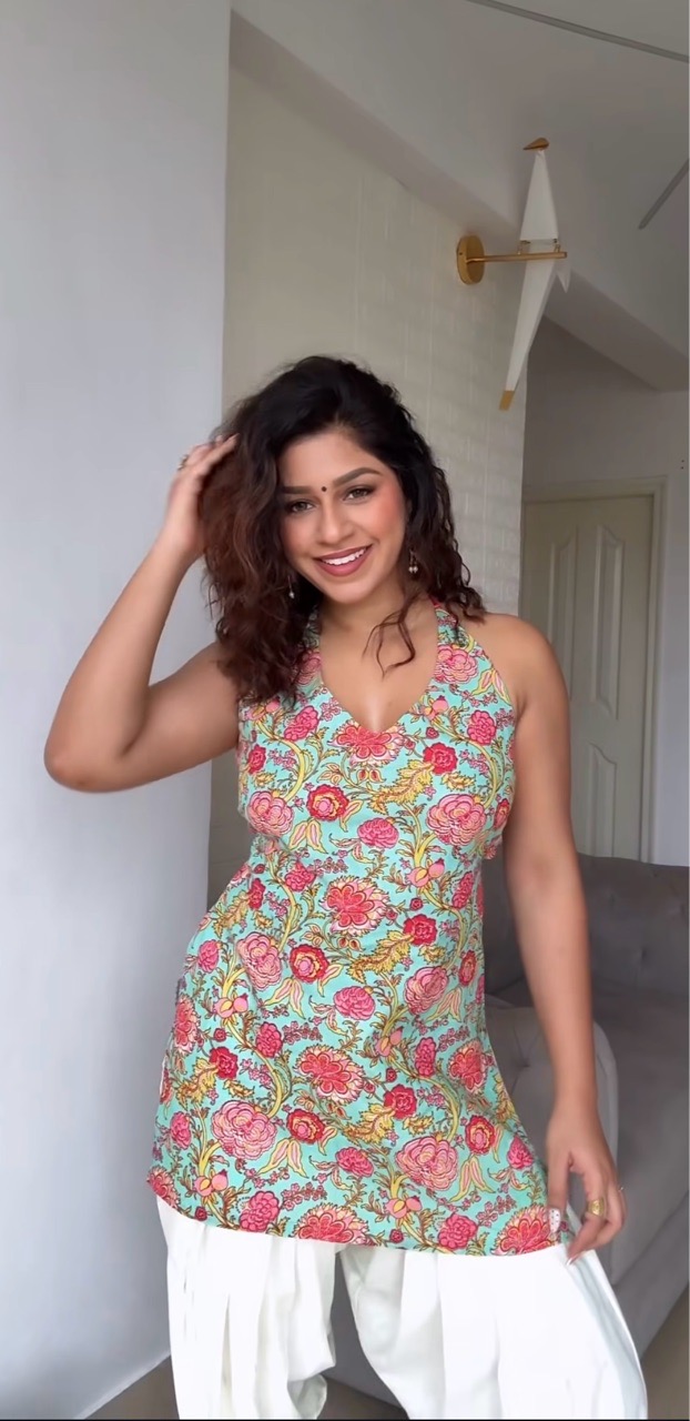Mint Blue Halter neck Kurti view 6